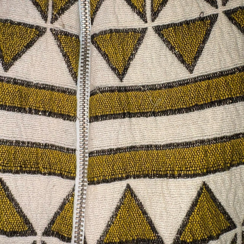 Zara Olive and Cream Geometric Embroidered Mini Skirt - Picture 4 of 8